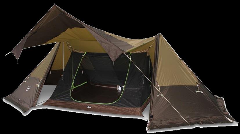 Camping tent with coated nylon taffeta fly sheet