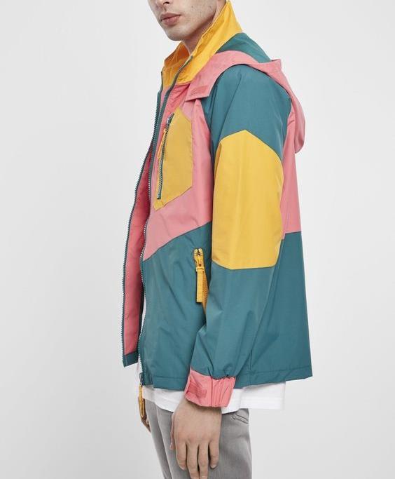 Colorblock hooded windbreaker jacket in matt nylon taslan